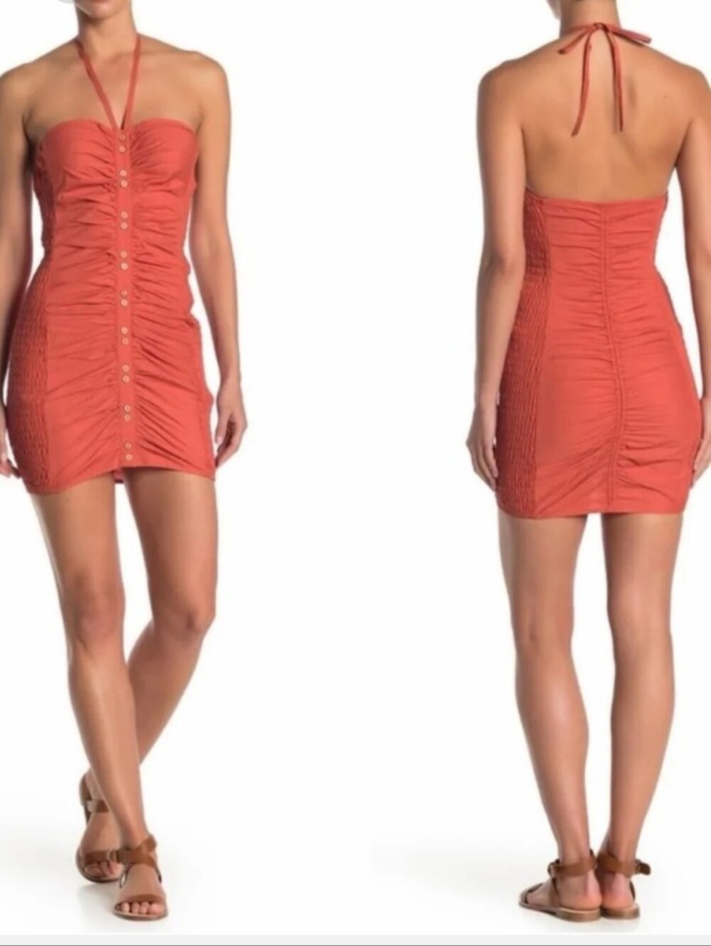 Free People Bali Babe Dress Ruched Mini Dress Pink Large